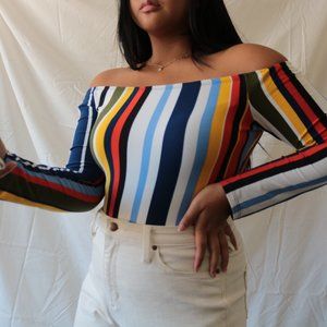 funky striped off the shoulder body suit